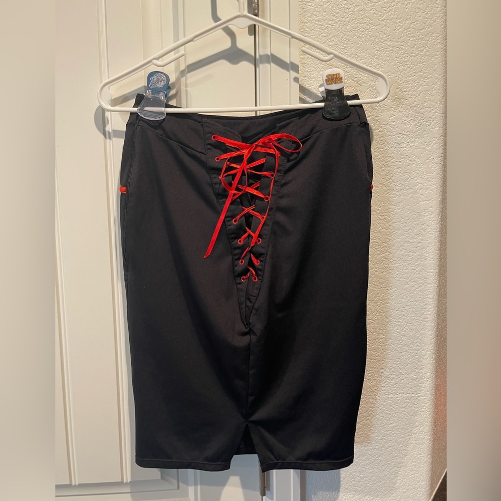 Red Ribbon Lace Up Pencil Skirt, Size Small - Picture 7 of 16